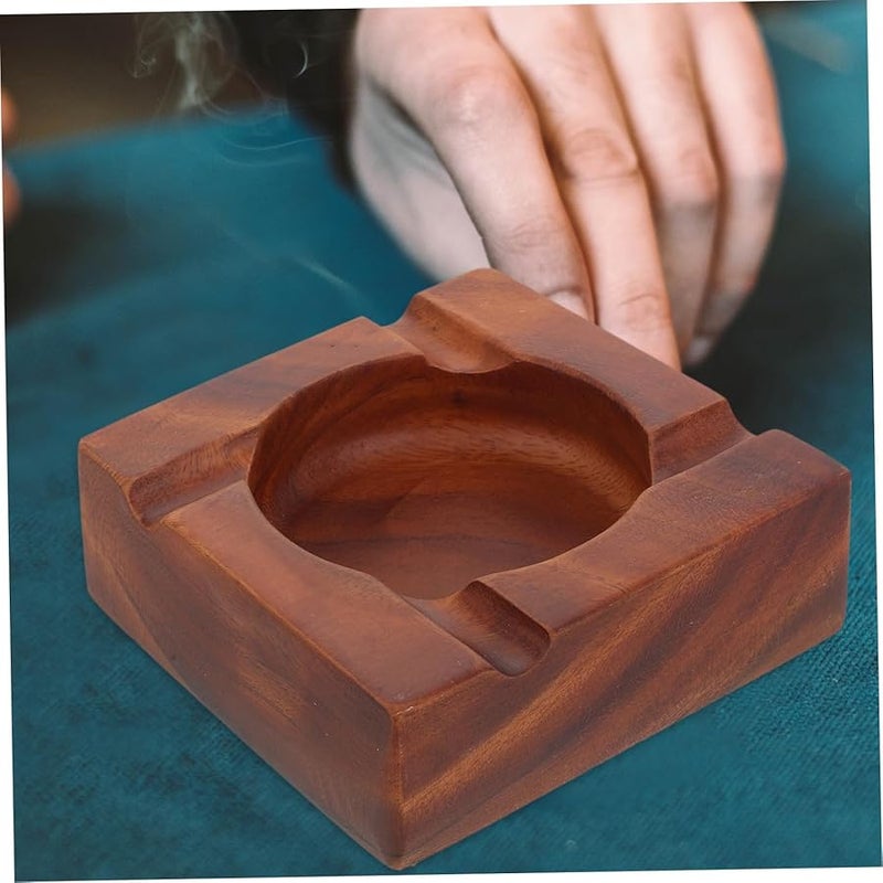 منفضة سجائر من خشب الجوز مع نقش كبير للأخدود للاستخدام الداخلي والخارجي في المنزل والمكتب على سطح المكتب - Image 5